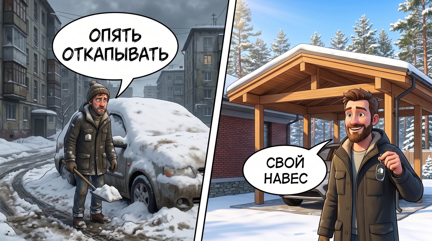 Город: откапывать машину зимой. АЛЬТЕРРА: свой навес для авто